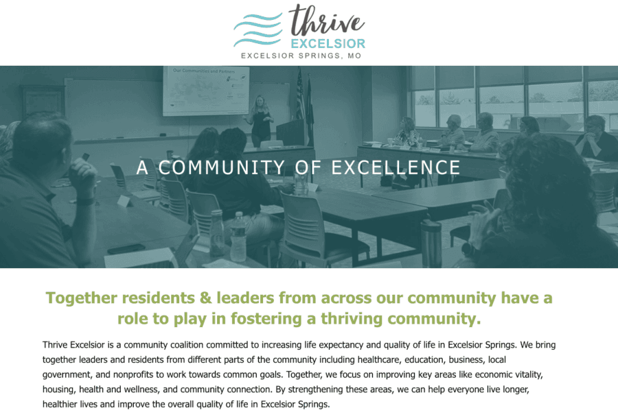 front page of the Thrive Excelsior website